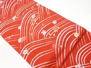 桜散らしに波模様織出し名古屋帯